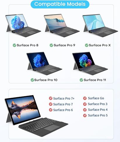 Surface Pro Keyboard for Microsoft Surface Pro 8/9/X/10/11 13 inch, Wireless Type Cover with 7 Color Backlit, Bluetooth Ultra-Slim Portable Magnetic Keyboard with Trackpad, Rechargeable Battery in Saudi Arabia