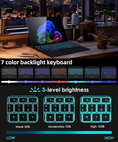 Surface Pro Keyboard for Microsoft Surface Pro 8/9/X/10/11 13 inch, Wireless Type Cover with 7 Color Backlit, Bluetooth Ultra-Slim Portable Magnetic Keyboard with Trackpad, Rechargeable Battery in Saudi Arabia