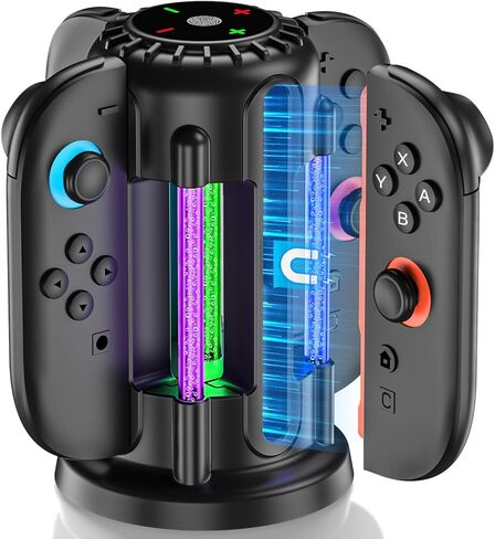 Switch-2-Joycon-Charger - Charging Dock for 2025 Nintendo Switch 2 JoyCon Controllers, Magnetic & Bubble LED Light, Fast Charging Station for Nintendo Switch2 Joy-con 2 Controllers Accessories, Black in Kuwait