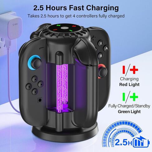 Switch-2-Joycon-Charger - Charging Dock for 2025 Nintendo Switch 2 JoyCon Controllers, Magnetic & Bubble LED Light, Fast Charging Station for Nintendo Switch2 Joy-con 2 Controllers Accessories, Black in Kuwait