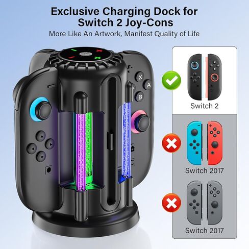 Switch-2-Joycon-Charger - Charging Dock for 2025 Nintendo Switch 2 JoyCon Controllers, Magnetic & Bubble LED Light, Fast Charging Station for Nintendo Switch2 Joy-con 2 Controllers Accessories, Black in Kuwait