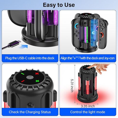 Switch-2-Joycon-Charger - Charging Dock for 2025 Nintendo Switch 2 JoyCon Controllers, Magnetic & Bubble LED Light, Fast Charging Station for Nintendo Switch2 Joy-con 2 Controllers Accessories, Black in Kuwait