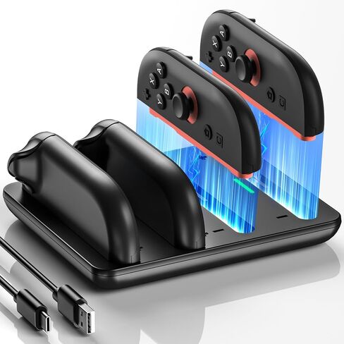 Switch 2 Joycon Charger for Nintendo Switch 2 Joy Con - 4 في 1 شحن Dock لوحدات تحكم Joy -Con 2 ، محطة شاحن تحكم سريعة 2H مع مؤشر LED لملحقات JoyCon2 in Kuwait