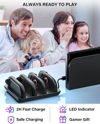Switch 2 Joycon Charger for Nintendo Switch 2 Joy Con - 4 في 1 شحن Dock لوحدات تحكم Joy -Con 2 ، محطة شاحن تحكم سريعة 2H مع مؤشر LED لملحقات JoyCon2 in Kuwait