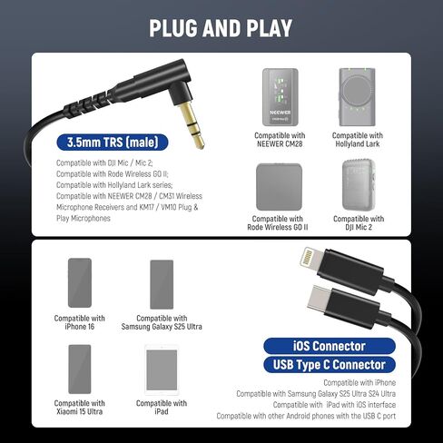 مجموعة كابل Neewer 2 Pack Aux ، TRS 3.5 مم من الذكور إلى 3.5 مم TRS كابل ملفوف بالذكور متوافق مع DJI MIC Rode Wireless Go II Hollyland Lark CM28 CM31 Headphones Microphone Camera Camera ، LM16 ، LM16 in Saudi Arabia
