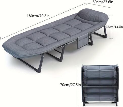 Leo Iris Portable Therming Camping COT ، كبير القابل للتعديل من 5 مواقع للبالغين الذين يستلقون كراسي الصالة مع وسادة ، قطعة قماش أوكسفورد الثقيلة 600D مع مرتبة (سرير ترقية رمادي (مع حصيرة)) in Saudi Arabia