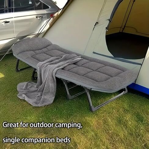 Leo Iris Portable Therming Camping COT ، كبير القابل للتعديل من 5 مواقع للبالغين الذين يستلقون كراسي الصالة مع وسادة ، قطعة قماش أوكسفورد الثقيلة 600D مع مرتبة (سرير ترقية رمادي (مع حصيرة)) in Saudi Arabia