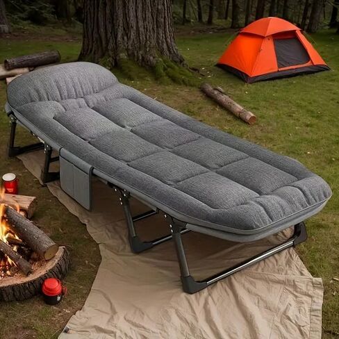 Leo Iris Portable Therming Camping COT ، كبير القابل للتعديل من 5 مواقع للبالغين الذين يستلقون كراسي الصالة مع وسادة ، قطعة قماش أوكسفورد الثقيلة 600D مع مرتبة (سرير ترقية رمادي (مع حصيرة)) in Saudi Arabia