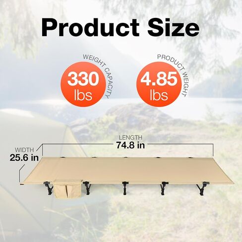 FAHKNS Lightweight Camping Cot, Ultralight Folding Bed for Camping, Hiking, Travel, Portable Compact for Outdoor Travel， Black in Saudi Arabia