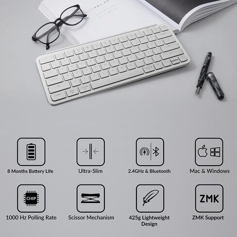 Keychron B1 Pro Ultra -Slim ZMK/Launcher اللاسلكي بلوتوث 2.4 جيجاهرتز/سلكية لوحة مفاتيح Mac Windows Linux - رمادي in Saudi Arabia