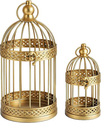 حامل شموع على شكل قفص طيور من فيلا، زينة على شكل فانوس لتزيين طاولة الزفاف، ذهبي، مجموعة من 2 in Kuwait