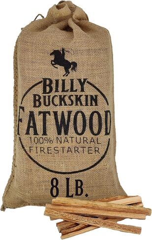 Billy Buckskin Co. 8 LB. BARLAP BAG من Fatwood Fire Starter Sticks | مجموعة الهدايا من Fatwood ، تأتي في حقيبة الخيش الأنيقة | بدء النار مع 2 عصي | 8 جنيه كيس in Kuwait