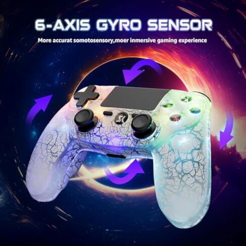 Wireless Controller for P-4, White Crack Custom Design, Adjustable RGB Light,1000mAh Battery, Double Vibration, 6-Axis, Built-in Speaker & 3.5mm Headphone Jack, Gamepad Compatible with PlayStation 4 in Saudi Arabia