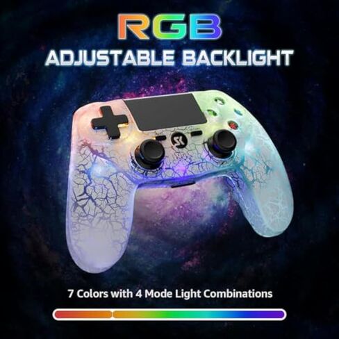 Wireless Controller for P-4, White Crack Custom Design, Adjustable RGB Light,1000mAh Battery, Double Vibration, 6-Axis, Built-in Speaker & 3.5mm Headphone Jack, Gamepad Compatible with PlayStation 4 in Saudi Arabia