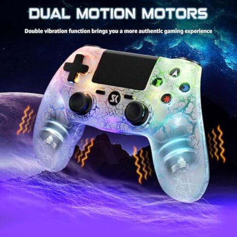 Wireless Controller for P-4, White Crack Custom Design, Adjustable RGB Light,1000mAh Battery, Double Vibration, 6-Axis, Built-in Speaker & 3.5mm Headphone Jack, Gamepad Compatible with PlayStation 4 in Saudi Arabia