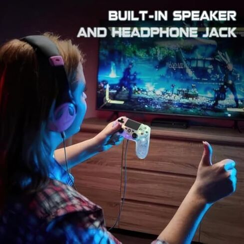 Wireless Controller for P-4, White Crack Custom Design, Adjustable RGB Light,1000mAh Battery, Double Vibration, 6-Axis, Built-in Speaker & 3.5mm Headphone Jack, Gamepad Compatible with PlayStation 4 in Saudi Arabia