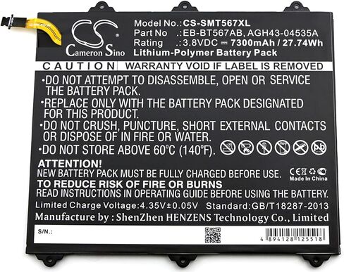 Cameron Sino Battery for Samsung Galaxy Tab E 9.6 XLTE ، SM-T560NU ، SM-T567 ، SM-T567V PN: Samsung EB-BT567ABA ، GH43-04535A 7300MAH / 27.74WH in Saudi Arabia
