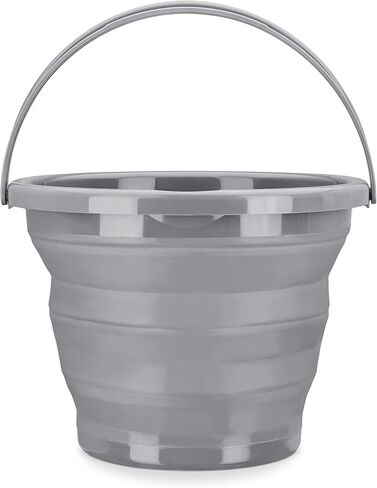 Navaris Collapsible Bucket with Handle - 1.3 Gallon (5L) Portable Pail for Camping, Beach, Gardening, Fishing, Water, Washing - Size M, Gray in Saudi Arabia