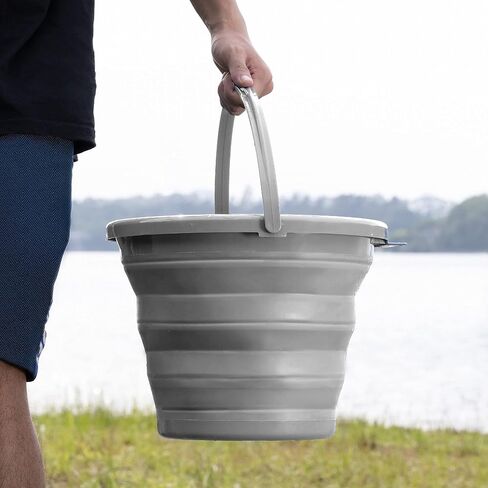 Navaris Collapsible Bucket with Handle - 1.3 Gallon (5L) Portable Pail for Camping, Beach, Gardening, Fishing, Water, Washing - Size M, Gray in Saudi Arabia