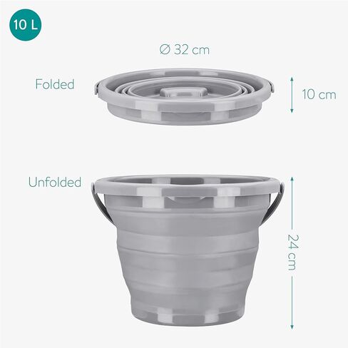 Navaris Collapsible Bucket with Handle - 1.3 Gallon (5L) Portable Pail for Camping, Beach, Gardening, Fishing, Water, Washing - Size M, Gray in Saudi Arabia