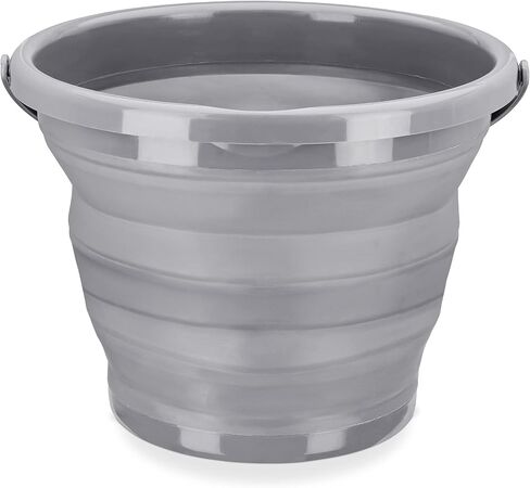 Navaris Collapsible Bucket with Handle - 1.3 Gallon (5L) Portable Pail for Camping, Beach, Gardening, Fishing, Water, Washing - Size M, Gray in Saudi Arabia