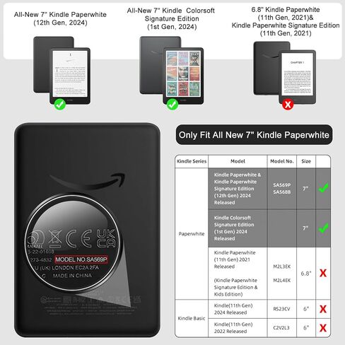 360° Rotating Case for All-New 7" Kindle Paperwhite 12th Gen 2024 & Kindle Colorsoft SE, PU Leather Magnetic Detachable Stand Cover, Clear Hard Back Shell, Auto Sleep/Wake, Sakura Pink in Saudi Arabia