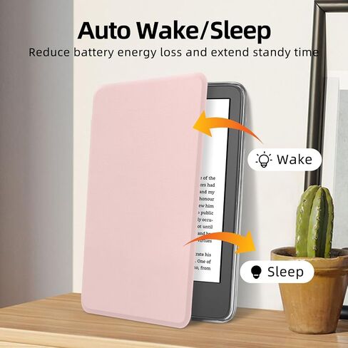 360° Rotating Case for All-New 7" Kindle Paperwhite 12th Gen 2024 & Kindle Colorsoft SE, PU Leather Magnetic Detachable Stand Cover, Clear Hard Back Shell, Auto Sleep/Wake, Sakura Pink in Saudi Arabia