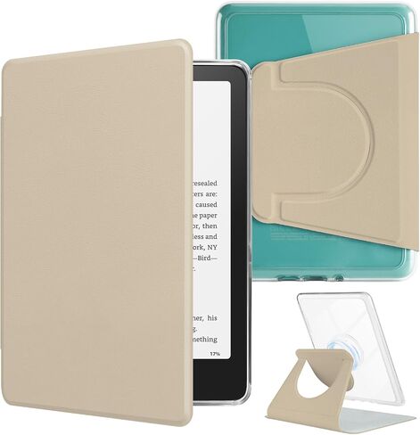 360° Rotating Case for All-New 7" Kindle Paperwhite 12th Gen 2024 & Kindle Colorsoft SE, PU Leather Magnetic Detachable Stand Cover, Clear Hard Back Shell, Auto Sleep/Wake, Sakura Pink in Saudi Arabia