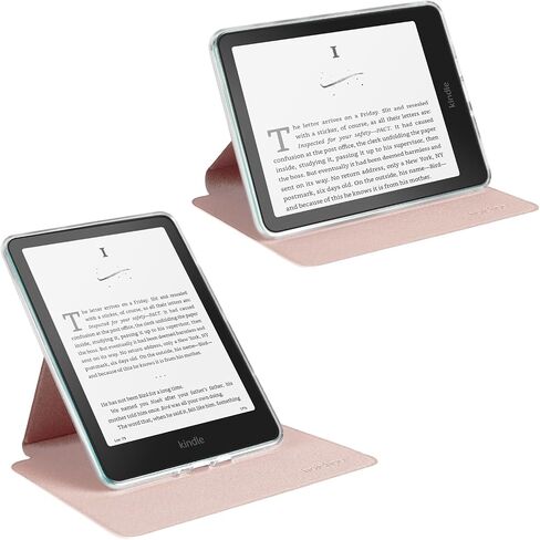 360° Rotating Case for All-New 7" Kindle Paperwhite 12th Gen 2024 & Kindle Colorsoft SE, PU Leather Magnetic Detachable Stand Cover, Clear Hard Back Shell, Auto Sleep/Wake, Sakura Pink in Saudi Arabia