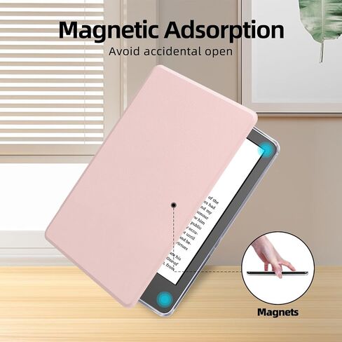 360° Rotating Case for All-New 7" Kindle Paperwhite 12th Gen 2024 & Kindle Colorsoft SE, PU Leather Magnetic Detachable Stand Cover, Clear Hard Back Shell, Auto Sleep/Wake, Sakura Pink in Saudi Arabia