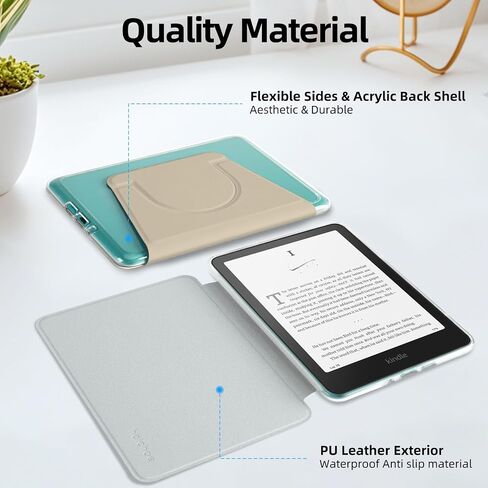 360° Rotating Case for All-New 7" Kindle Paperwhite 12th Gen 2024 & Kindle Colorsoft SE, PU Leather Magnetic Detachable Stand Cover, Clear Hard Back Shell, Auto Sleep/Wake, Sakura Pink in Saudi Arabia