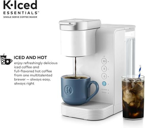 صانع القهوة من Keurigk K-Quared ، ومثلجًا ، مثلما يكون هناك صانع خمر KCUP أحادي الخدمات الساخنة مع خزان قابل للإزالة وتوليته ، ويشمل كفاءة في استخدام الطاقة ، بهلال k المثلج ، والضغوط ، والأبيض in Kuwait