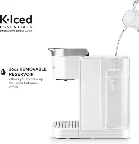 صانع القهوة من Keurigk K-Quared ، ومثلجًا ، مثلما يكون هناك صانع خمر KCUP أحادي الخدمات الساخنة مع خزان قابل للإزالة وتوليته ، ويشمل كفاءة في استخدام الطاقة ، بهلال k المثلج ، والضغوط ، والأبيض in Kuwait