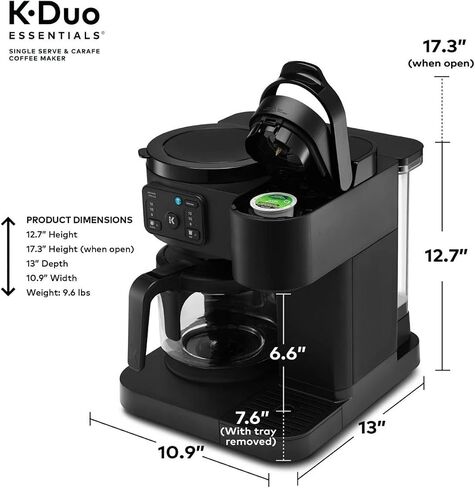 K-Duo Essentials, Hot & Iced Single-Serve Pod Coffee Maker & Carafe, 72 Oz Reservoir, Multiple Brew Sizes, Strong Brew Feature, Perfect for Hot and Iced Coffee (BLACK) in Saudi Arabia
