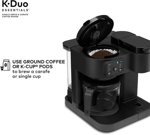 K-Duo Essentials, Hot & Iced Single-Serve Pod Coffee Maker & Carafe, 72 Oz Reservoir, Multiple Brew Sizes, Strong Brew Feature, Perfect for Hot and Iced Coffee (BLACK) in Saudi Arabia