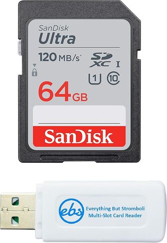 SanDisk 64GB SDXC SD Ultra Memory Card Class 10 Works with Sony Cyber-Shot DSC-W800, W830, W810 Digital Camera (SDSDUN4-064G-GN6IN) Bundle with 1 Everything But Stromboli Multi-Slot Card Reader in Saudi Arabia