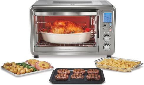Hamilton Beach 6-in-1 Sure Crisp Air Fryer Toaster Oven Combo & Electric Indoor Grill, 450 F Searing Temp, Bake, Broil, Toast and Pizza Function, .88 cu. ft., 6 Slice Capacity, Stainless Steel (31395) in Saudi Arabia