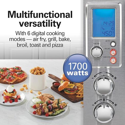 Hamilton Beach 6-in-1 Sure Crisp Air Fryer Toaster Oven Combo & Electric Indoor Grill, 450 F Searing Temp, Bake, Broil, Toast and Pizza Function, .88 cu. ft., 6 Slice Capacity, Stainless Steel (31395) in Saudi Arabia