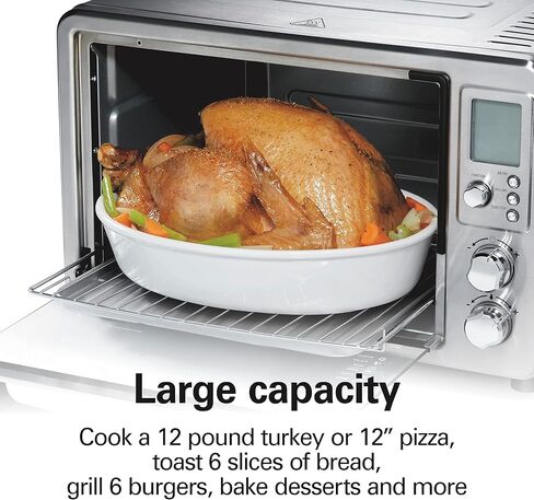 Hamilton Beach 6-in-1 Sure Crisp Air Fryer Toaster Oven Combo & Electric Indoor Grill, 450 F Searing Temp, Bake, Broil, Toast and Pizza Function, .88 cu. ft., 6 Slice Capacity, Stainless Steel (31395) in Saudi Arabia