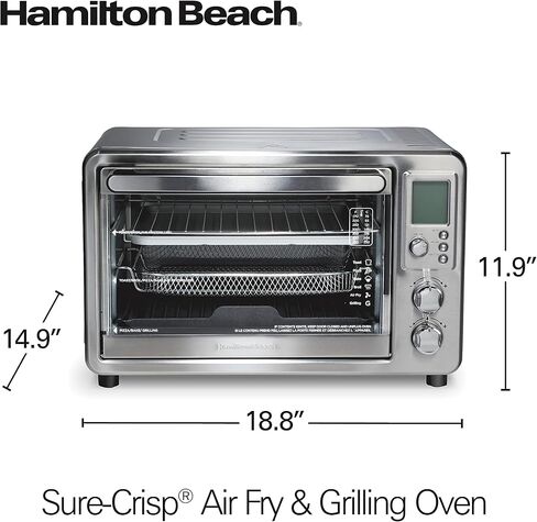Hamilton Beach 6-in-1 Sure Crisp Air Fryer Toaster Oven Combo & Electric Indoor Grill, 450 F Searing Temp, Bake, Broil, Toast and Pizza Function, .88 cu. ft., 6 Slice Capacity, Stainless Steel (31395) in Saudi Arabia