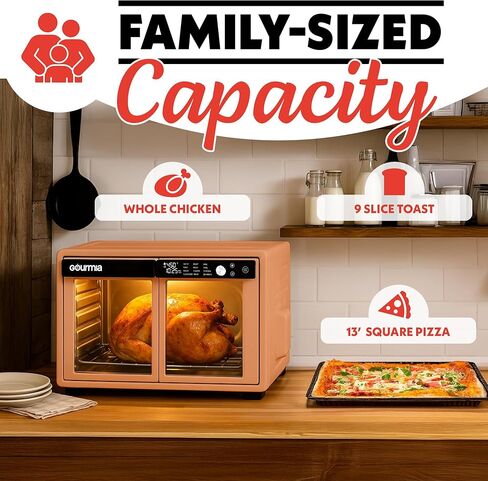Gourmia French Door Digital Air Fryer Oven - XL 37QT Capacity, 12 Presets, FryForce 360° Tech, Dehydrate, Proof, Slow Cook, Fits 13" Pizza, 1700W, Stainless Steel in Saudi Arabia