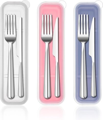 3PCS Portable Flatware Box Plastic, Simple Travel Tableware Storage Case, Reusable Utensil Container for Lunch Box for Cutlery Kit Pink, Blue,Transparent in Saudi Arabia