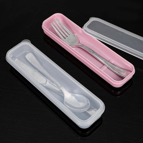 3PCS Portable Flatware Box Plastic, Simple Travel Tableware Storage Case, Reusable Utensil Container for Lunch Box for Cutlery Kit Pink, Blue,Transparent in Saudi Arabia