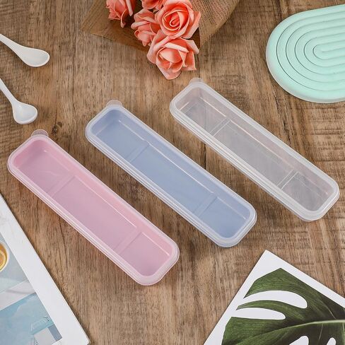 3PCS Portable Flatware Box Plastic, Simple Travel Tableware Storage Case, Reusable Utensil Container for Lunch Box for Cutlery Kit Pink, Blue,Transparent in Saudi Arabia