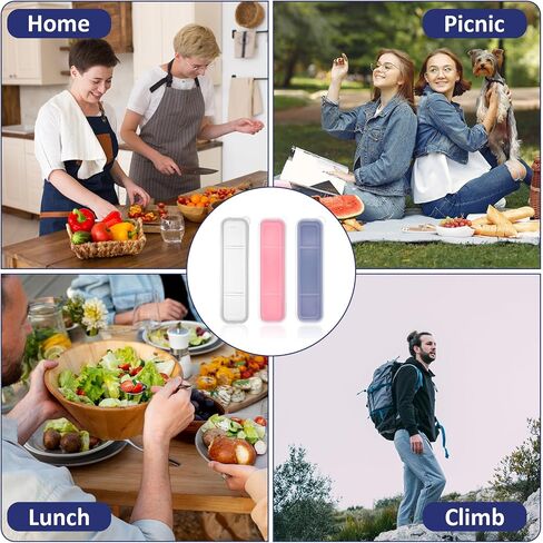 3PCS Portable Flatware Box Plastic, Simple Travel Tableware Storage Case, Reusable Utensil Container for Lunch Box for Cutlery Kit Pink, Blue,Transparent in Saudi Arabia
