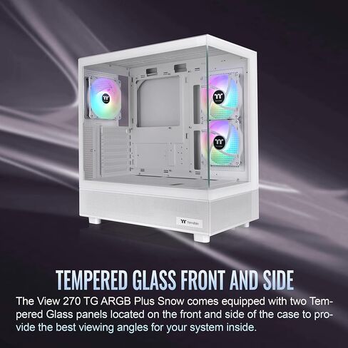 Thermaltake View 270 Plus TG Argb Snow Mid Tower E-ATX. 3x120mm المشجعين argb. دعم ما يصل إلى 360 ملم المبرد. اللوحة الزجاجية المزدوجة الأمامية والجانب ؛ CA-1Y7-00M6WN-AZ ؛ ضمان 3 سنوات in Kuwait