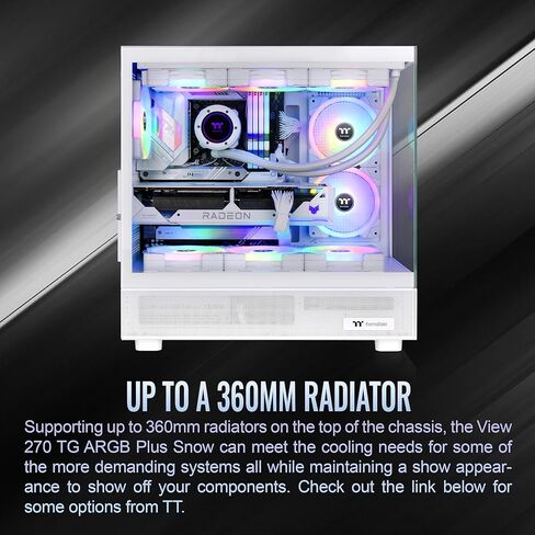 Thermaltake View 270 Plus TG Argb Snow Mid Tower E-ATX. 3x120mm المشجعين argb. دعم ما يصل إلى 360 ملم المبرد. اللوحة الزجاجية المزدوجة الأمامية والجانب ؛ CA-1Y7-00M6WN-AZ ؛ ضمان 3 سنوات in Kuwait