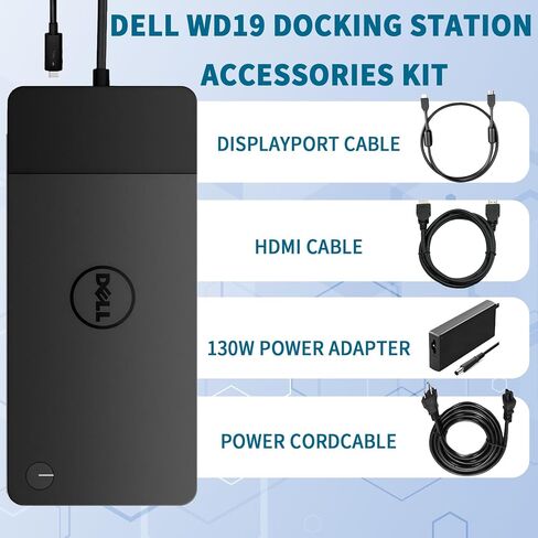 Dell WD19 180W محطة الإرساء ، HDMI/مزدوج DisplayPort ، محطة دلوب Dell مع توصيل الطاقة 130W ، دعم مراقب مزدوج ، حزمة مع محول 180W ، كابلات HDMI/DP (متجددة) in Saudi Arabia