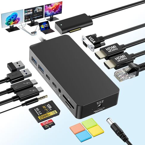 12 في 1 Microsoft Surface Dock يعرض Triple Triple Dual HDMI+VGA مع محول الطاقة ، محطة الإرساء السطحية Pro لـ Microsoft Surface Pro 11/10/9/8/x/7/6/5/4 in Kuwait