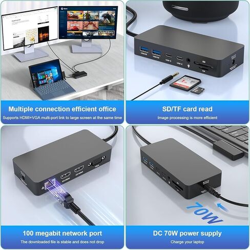 12 في 1 Microsoft Surface Dock يعرض Triple Triple Dual HDMI+VGA مع محول الطاقة ، محطة الإرساء السطحية Pro لـ Microsoft Surface Pro 11/10/9/8/x/7/6/5/4 in Kuwait